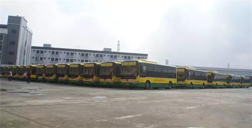 60台电动公交车整装待发、场面非常壮观